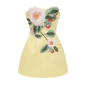 Aurohaya Abigail Yellow Floral Embroidered Mini Dress