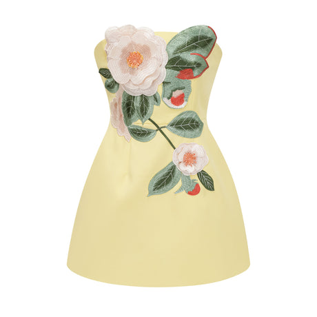 Aurohaya Abigail Yellow Floral Embroidered Mini Dress