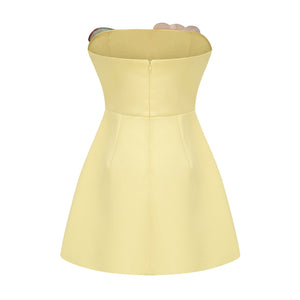 Aurohaya Abigail Yellow Floral Embroidered Mini Dress
