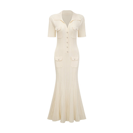 Aurohaya Nouria neutrals ribbed-knit midi dress