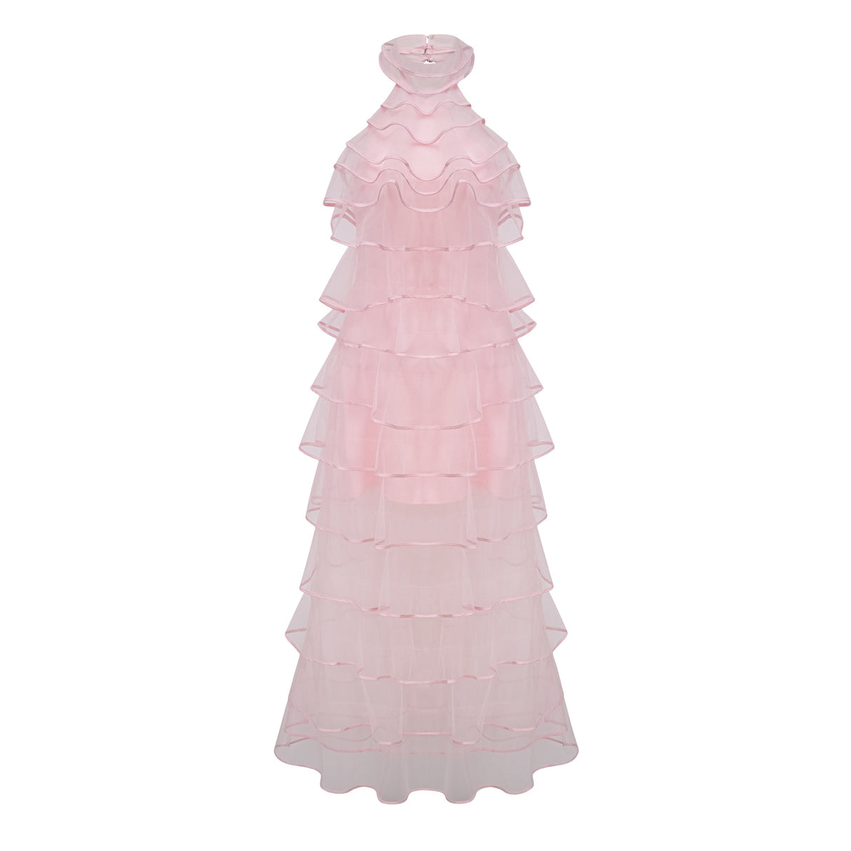 Aurohaya Nonchalante Pink Tiered Halterneck Maxi Dress