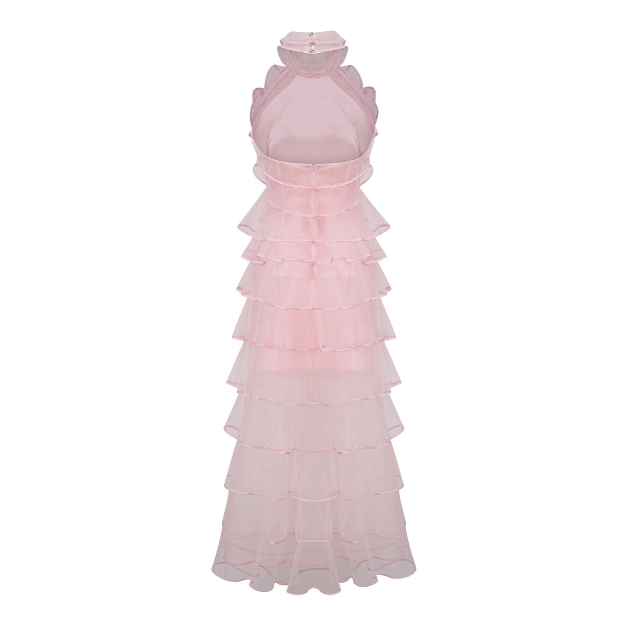 Aurohaya Nonchalante Pink Tiered Halterneck Maxi Dress