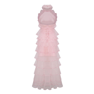 Aurohaya Nonchalante Pink Tiered Halterneck Maxi Dress