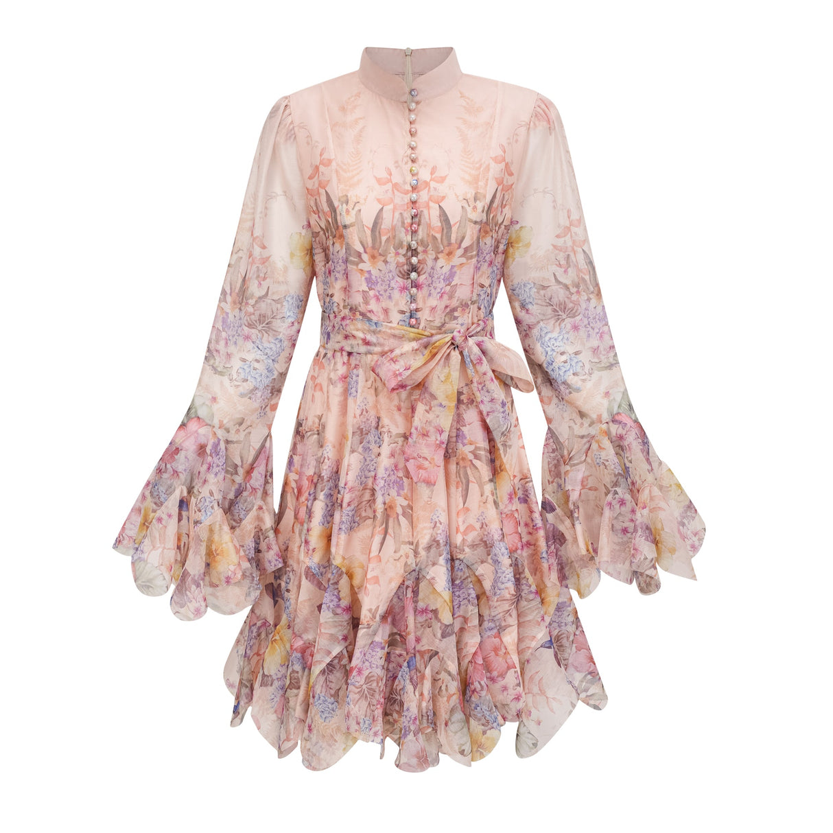 Aurohaya Aya Pink Godet Floral Mini Dress