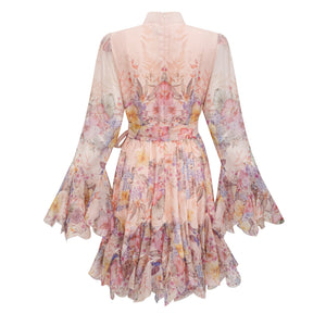 Aurohaya Aya Pink Godet Floral Mini Dress