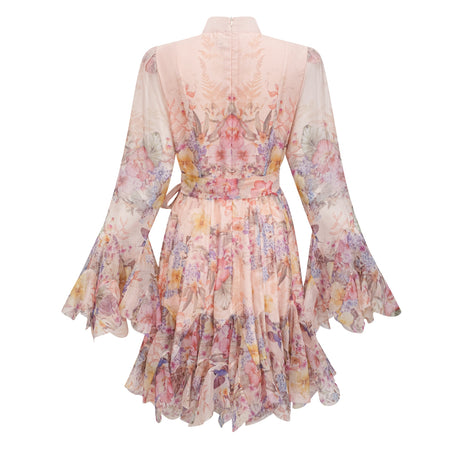 Aurohaya Aya Pink Godet Floral Mini Dress
