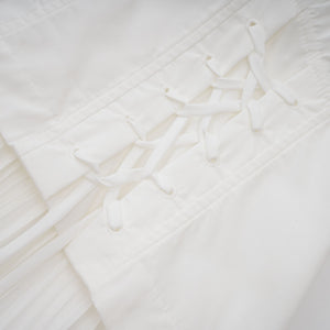 Aurohaya Vienne White Lace-Up Pleated Maxi Dress