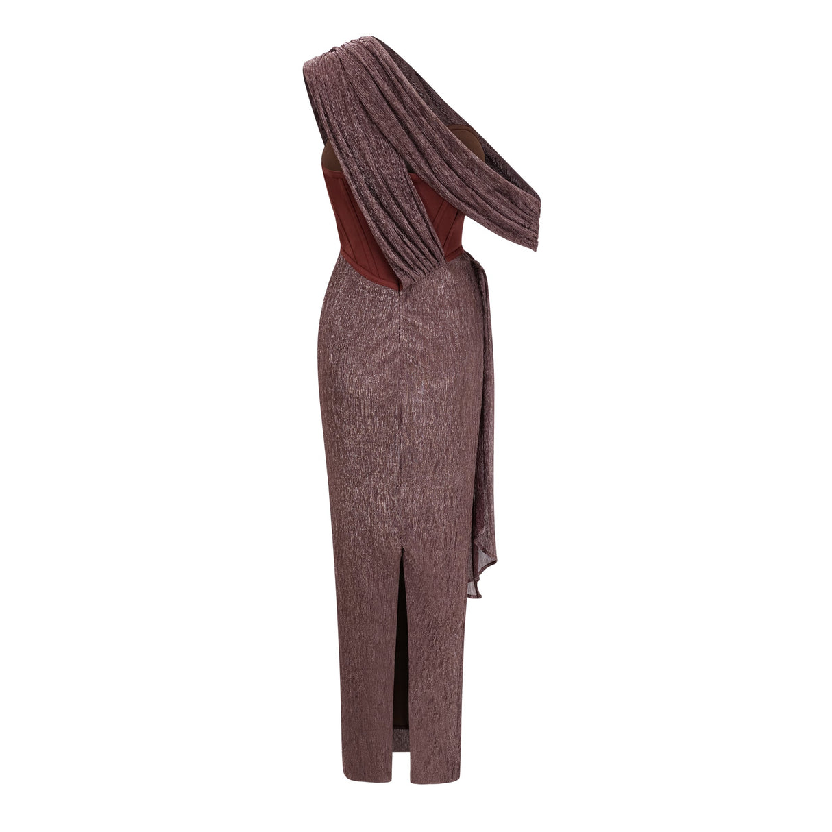Aurohaya Delphine ribbon-design corset maxi dress in Brown