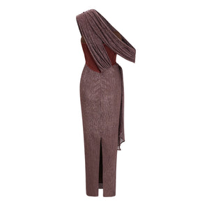 Aurohaya Delphine ribbon-design corset maxi dress in Brown