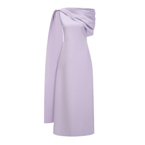 Aurohaya Annabelle Purple Cape-Design Ribbon Maxi Dress