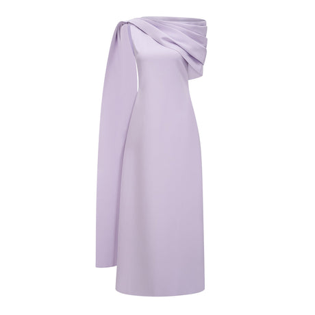 Aurohaya Annabelle Purple Cape-Design Ribbon Maxi Dress