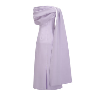 Aurohaya Annabelle Purple Cape-Design Ribbon Maxi Dress