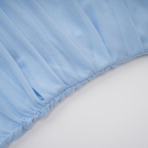 Aurohaya Sylphe Baby-Blue Asymmetrical Pleated Sleeveless Mini Dress
