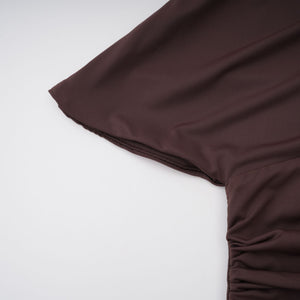 Aurohaya Prune Brown Night Out Asymmetrical Ruched Midi Dress