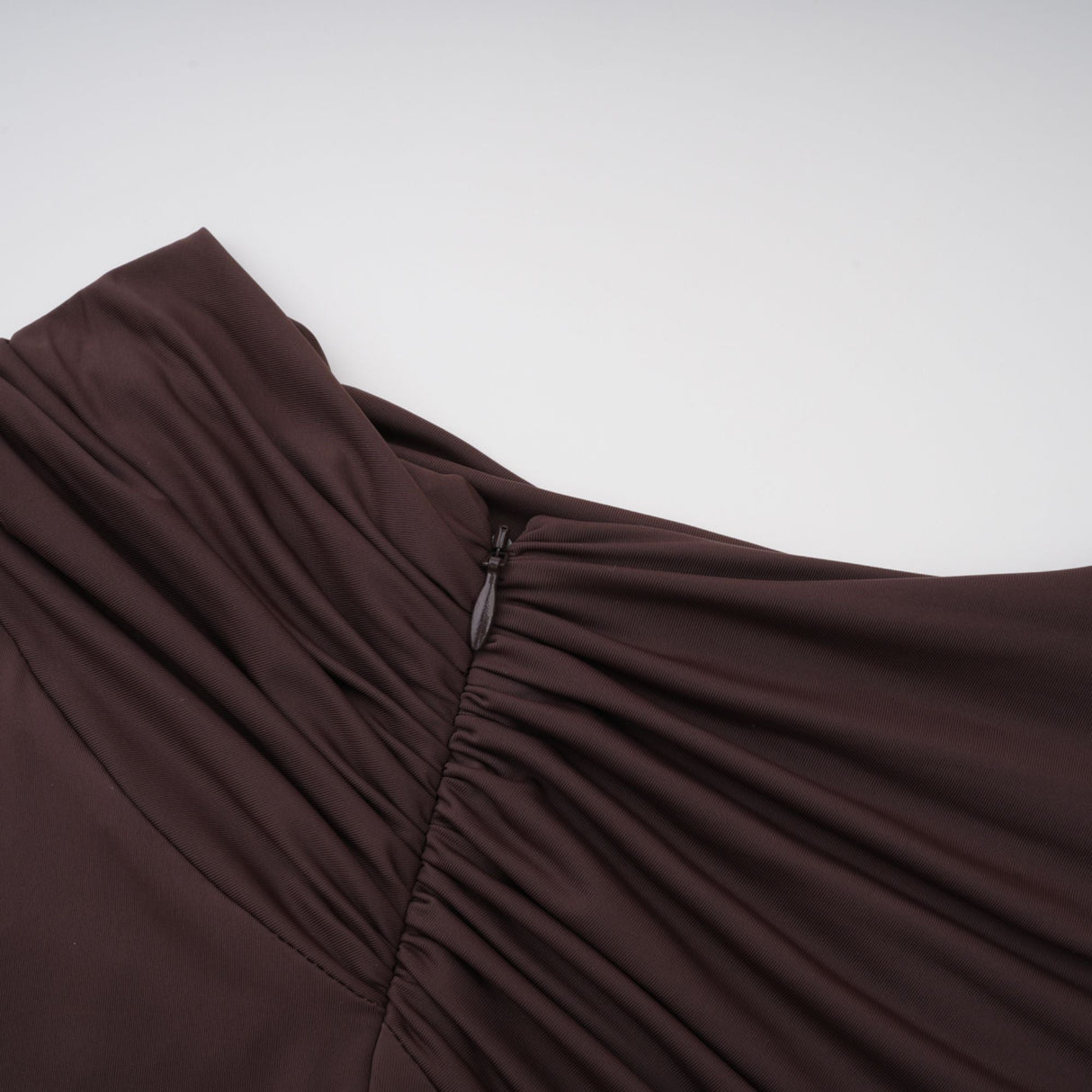 Aurohaya Prune Brown Night Out Asymmetrical Ruched Midi Dress