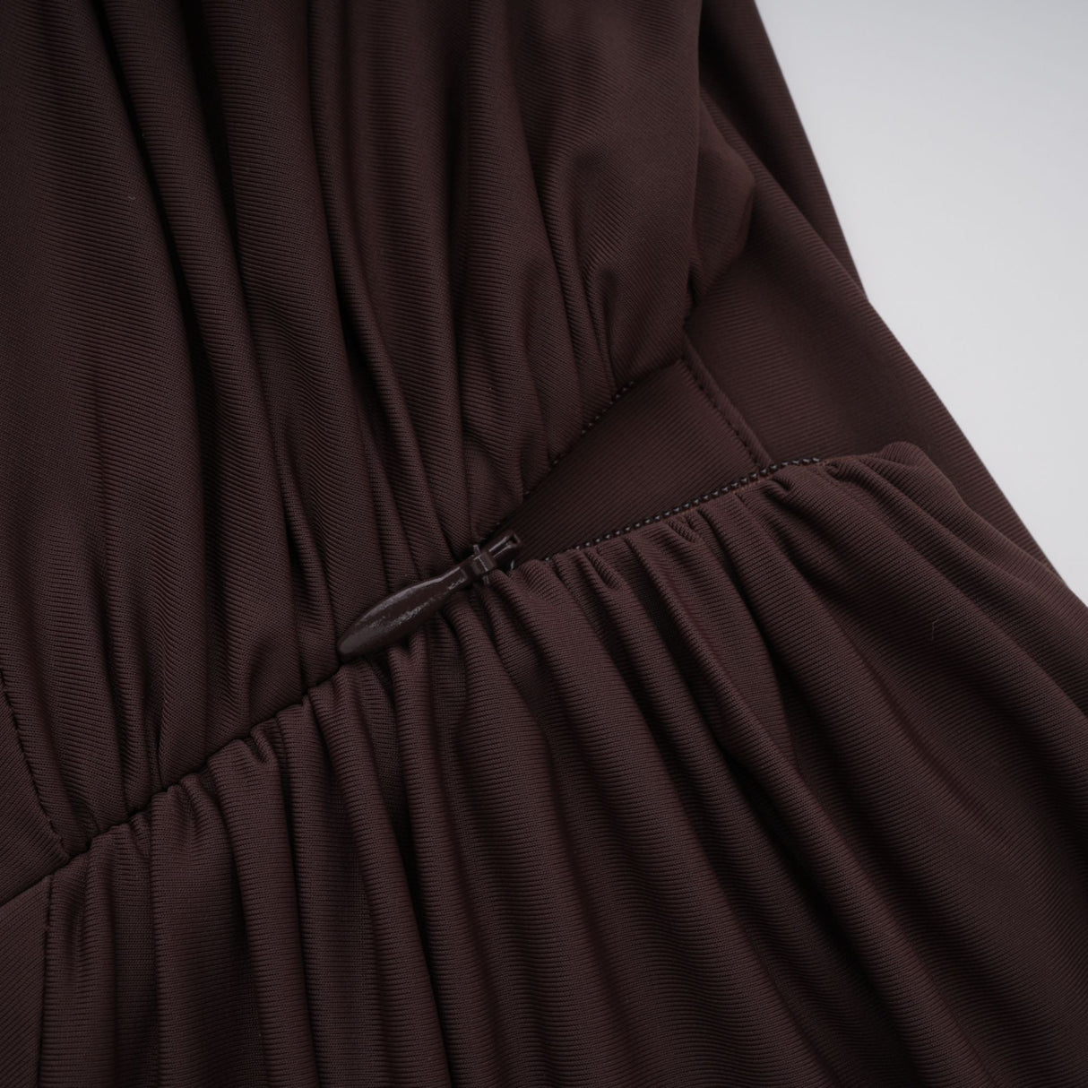 Aurohaya Prune Brown Night Out Asymmetrical Ruched Midi Dress