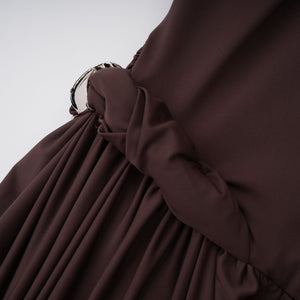 Aurohaya Prune Brown Night Out Asymmetrical Ruched Midi Dress
