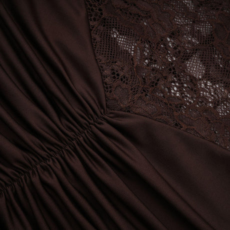 Aurohaya Brigitte Brown Lace Panel Ruched Maxi Dress