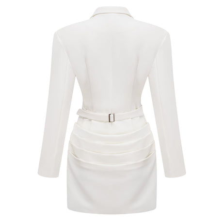 Aurohaya Rosette White Ruched Blazer Mini Dress