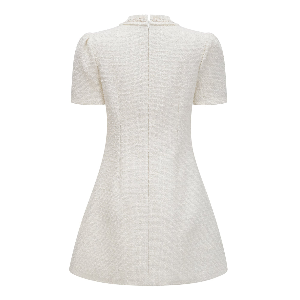Aurohaya Gaëlle White Faux Pearl Tweed Mini Dress