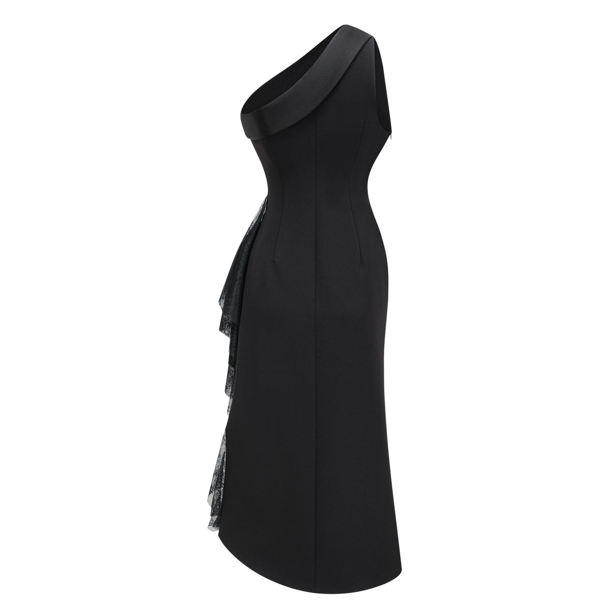Aurohaya Bernadette black lace-panell asymmetrical midi dress