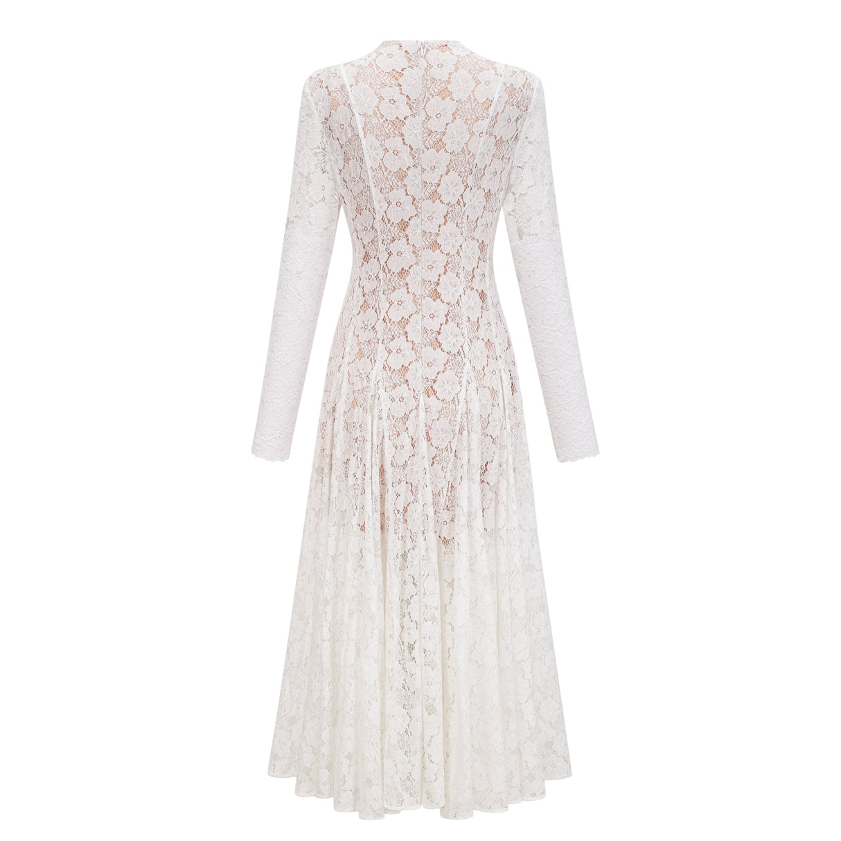 Aurohaya Bronte White Pleated Floral Lace Midi Dress