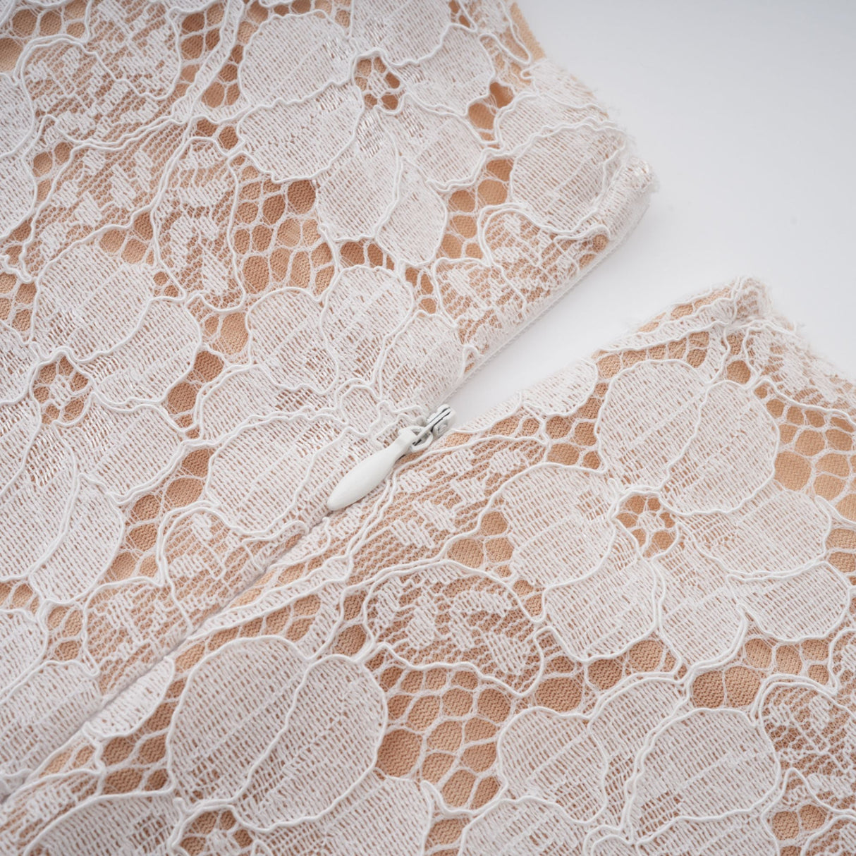 Aurohaya Bronte White Pleated Floral Lace Midi Dress