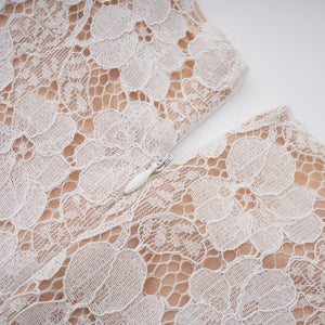 Aurohaya Bronte White Pleated Floral Lace Midi Dress