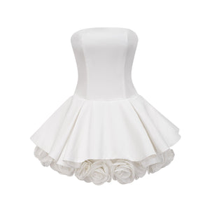 Aurohaya Maëlys white petal-layered strapless corset mini dress