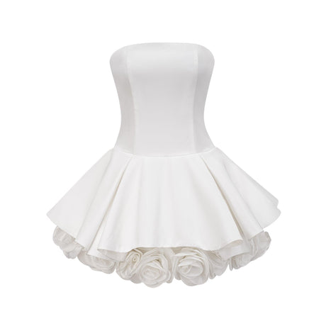 Aurohaya Maëlys white petal-layered strapless corset mini dress