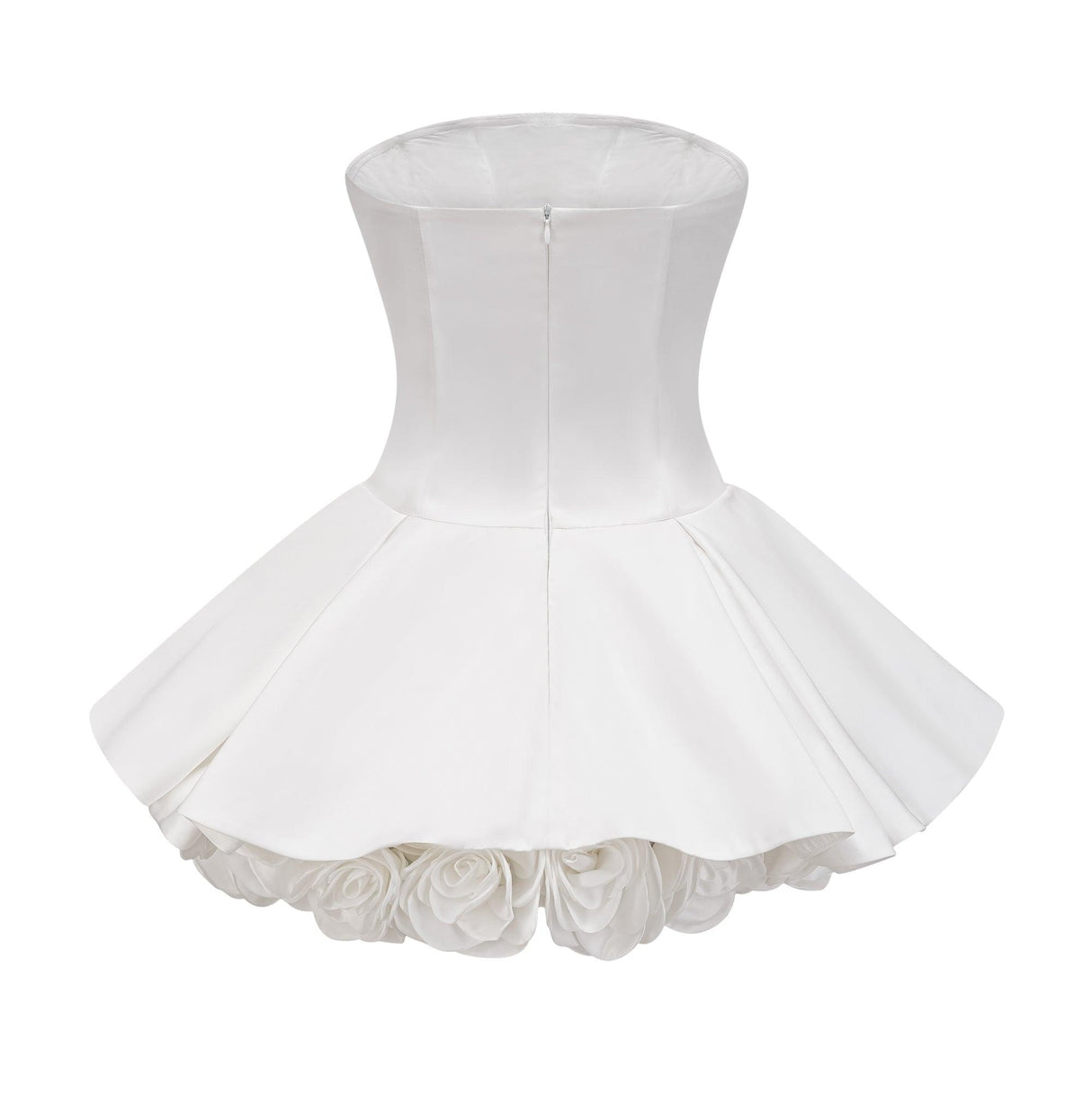 Aurohaya Maëlys white petal-layered strapless corset mini dress
