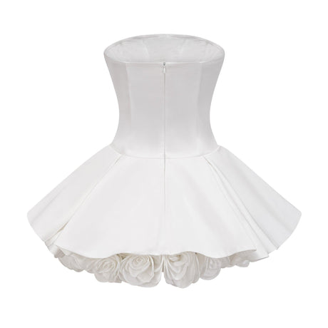 Aurohaya Maëlys white petal-layered strapless corset mini dress