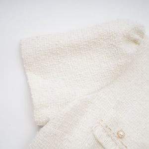 Aurohaya Gaëlle White Faux Pearl Tweed Mini Dress