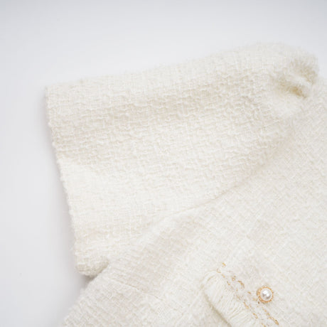Aurohaya Gaëlle White Faux Pearl Tweed Mini Dress
