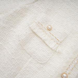 Aurohaya Gaëlle White Faux Pearl Tweed Mini Dress