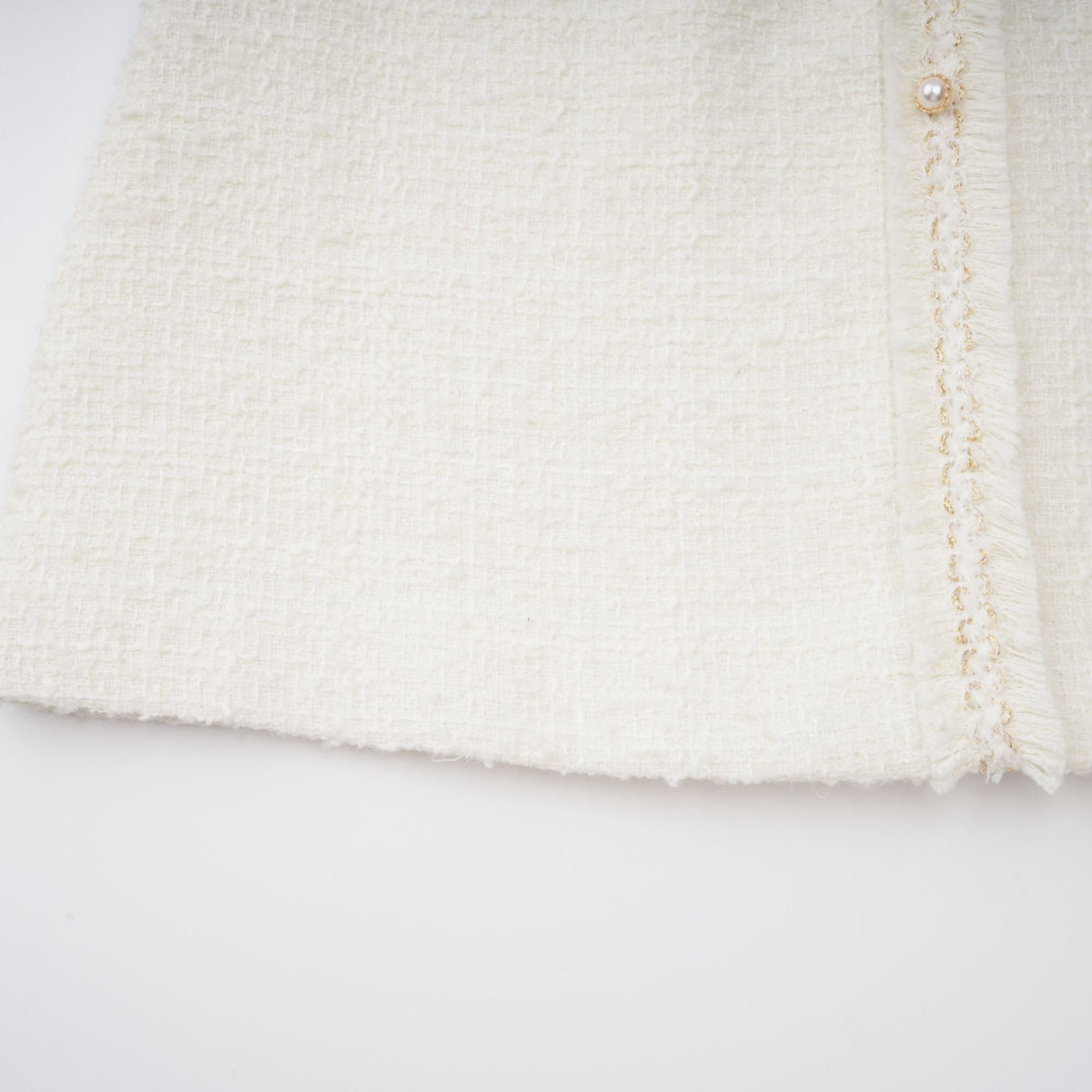 Aurohaya Gaëlle White Faux Pearl Tweed Mini Dress