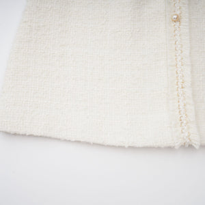 Aurohaya Gaëlle White Faux Pearl Tweed Mini Dress