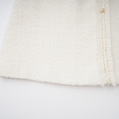 Aurohaya Gaëlle White Faux Pearl Tweed Mini Dress