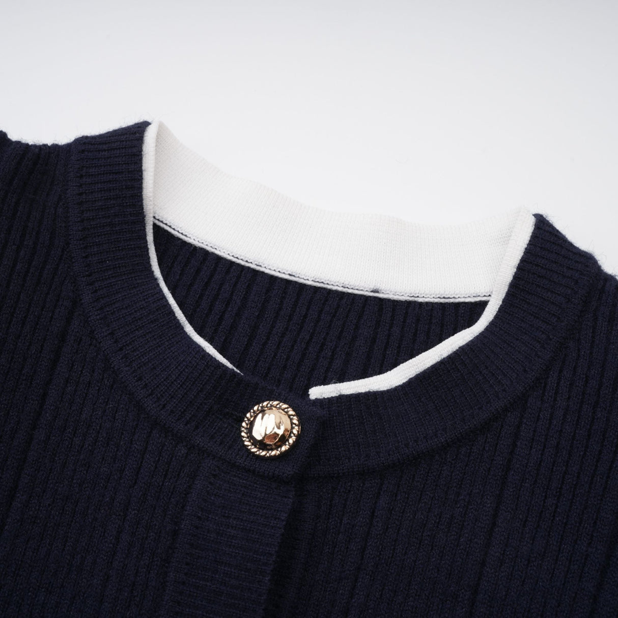 Aurohaya Fern Navy Blue Satin Panel Knit Midi Dress