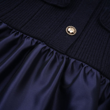 Aurohaya Fern Navy Blue Satin Panel Knit Midi Dress