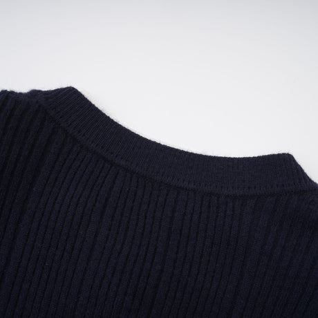 Aurohaya Fern Navy Blue Satin Panel Knit Midi Dress