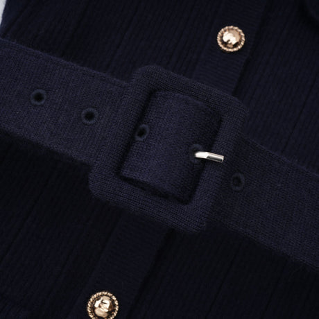 Aurohaya Fern Navy Blue Satin Panel Knit Midi Dress