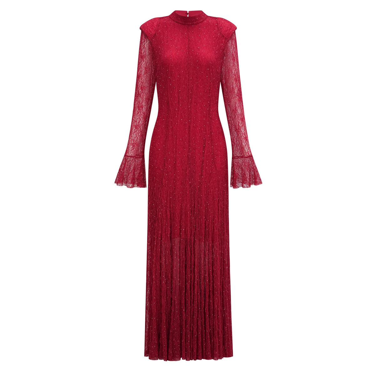 Aurohaya Justyna Red Rhinestone Guipure Lace Maxi Dress
