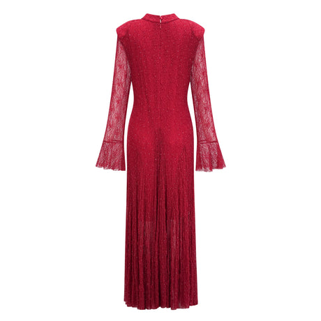 Aurohaya Justyna Red Rhinestone Guipure Lace Maxi Dress