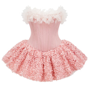 Aurohaya Rachel Pink 3D Petal Tulle Mini Dress