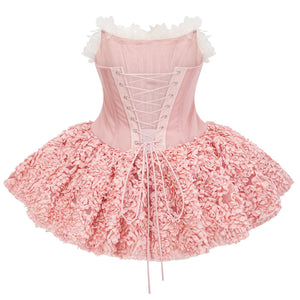 Aurohaya Rachel Pink 3D Petal Tulle Mini Dress