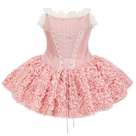 Aurohaya Rachel Pink 3D Petal Tulle Mini Dress
