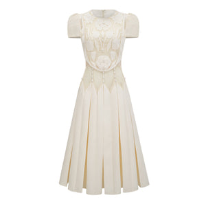 Aurohaya Maelle White Flower Embroidered Maxi Dress