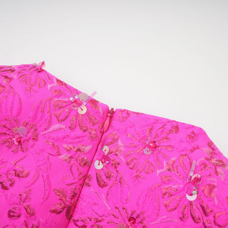 Aurohaya Celestia Floral-Appliqué Embellished Mini Dress in Pink