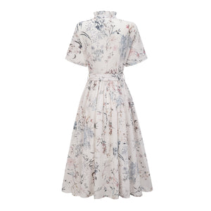 Aurohaya Héloïse White Floral Print Summer Midi Dress